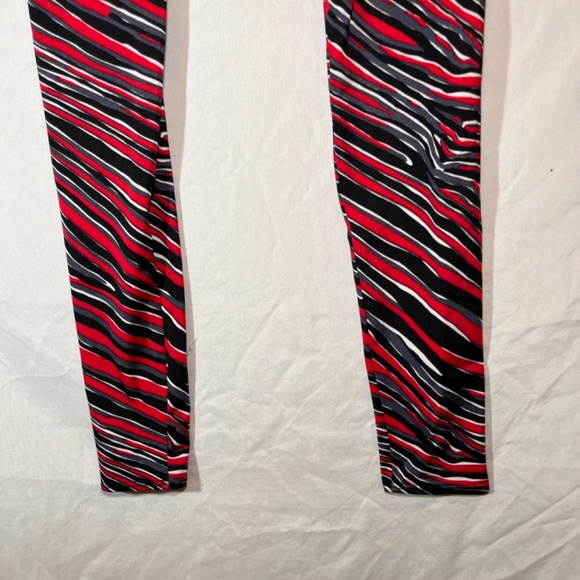 K-Deer Leggings Womens Large Red/Black/White Stripe High Waisted Rise Stretch - Picture 3 of 6